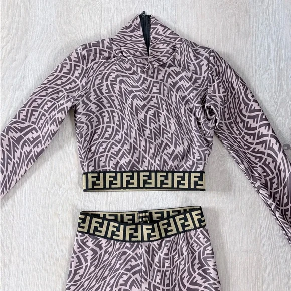Fendi Geometric Matching Leggings Set - Brown and Black size XS/S - Picture 16 of 16